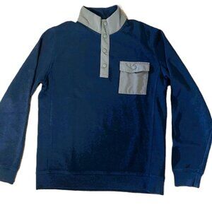 LL Bean Top Mens Medium Gray Blue 100% Cotton Long Sleeves Snap Closure